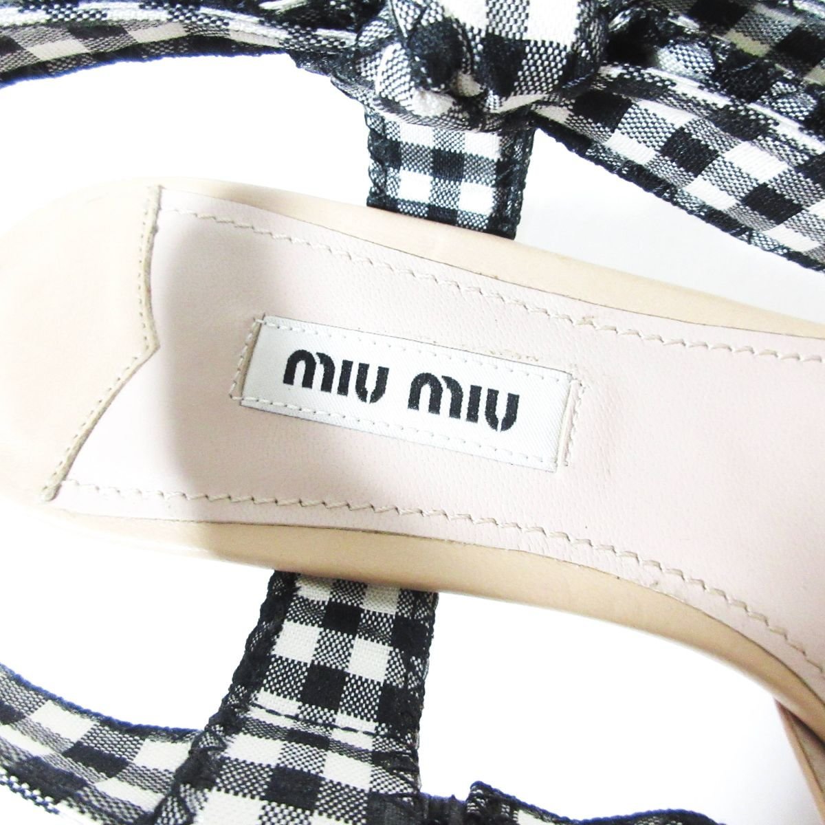 美品 2017年モデル MiuMiu ミュウミュウ レザー リボン チェック柄 