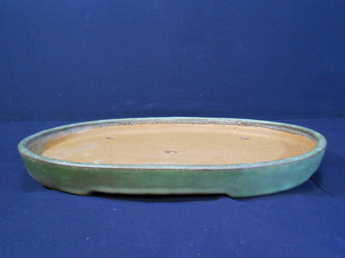 秀峰 緑釉切立楕円 39．7cm 秀峰 KAKE9020 W58 英明 燿山窯 緑釉