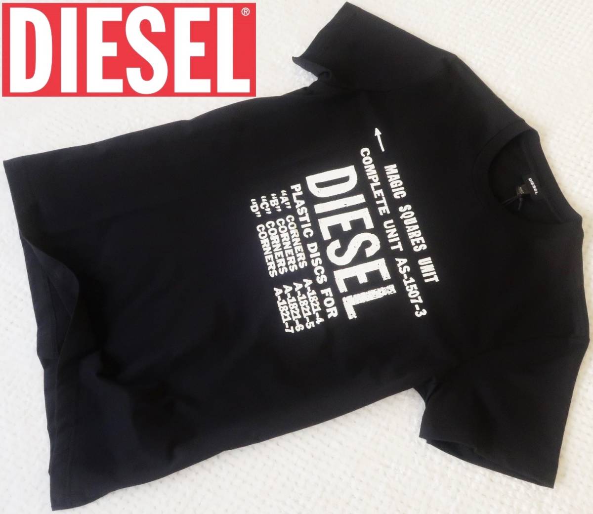 新品★ディーゼル DIESEL★大きいサイズ★ブラック Tシャツ★ホワイト ヒビ割れ ビンテージ ロゴ プリント 黒 白 XXL★409