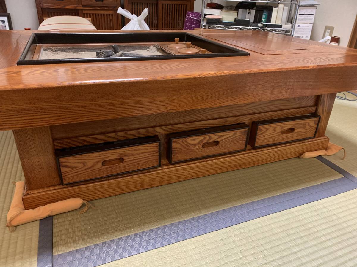 関西火鉢 長火鉢 欅 囲炉裏 ローテーブル けやき 木製 和家具 囲炉裏座卓 欅材 関西火鉢テーブル｜rocca rocca