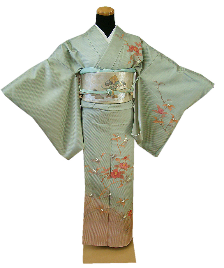 時代屋 裄68.2ｃｍ ロング寸 紋意匠地 附下げ 訪問着 西陣織 袋帯 帯揚げ 帯〆 4点 セット 正絹 仕立上り 袷 158ｃｍ～165ｃｍ ＨH028 時代屋 ロング寸 訪問着 美品 金彩加工 金彩加工染柄