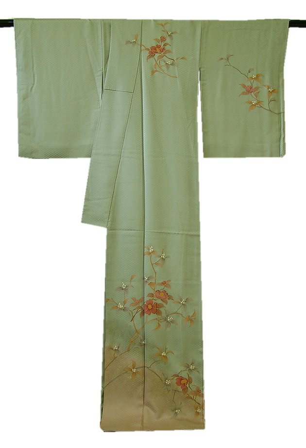 時代屋 裄68.2ｃｍ ロング寸 紋意匠地 附下げ 訪問着 西陣織 袋帯 帯揚げ 帯〆 4点 セット 正絹 仕立上り 袷 158ｃｍ～165ｃｍ ＨH028 時代屋 ロング寸 訪問着 美品 金彩加工 金彩加工染柄