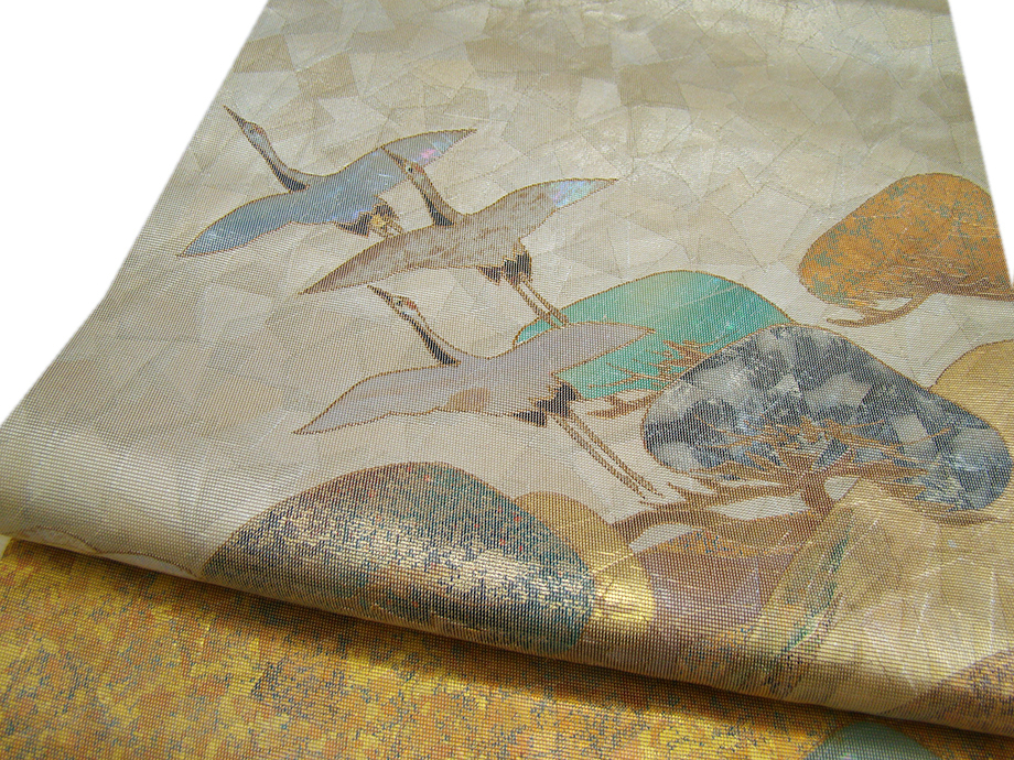 時代屋 裄68.2ｃｍ ロング寸 紋意匠地 附下げ 訪問着 西陣織 袋帯 帯揚げ 帯〆 4点 セット 正絹 仕立上り 袷 158ｃｍ～165ｃｍ ＨH028 時代屋 ロング寸 訪問着 美品 金彩加工 金彩加工染柄