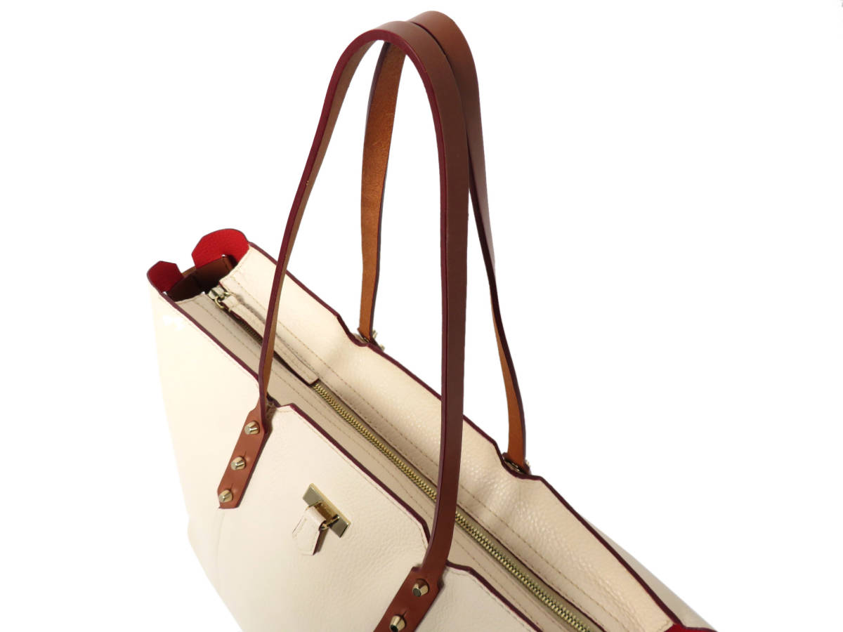 6894 美品 FURLA フルラ 本革 レザー トートバッグ ベージュ×茶 保存袋 