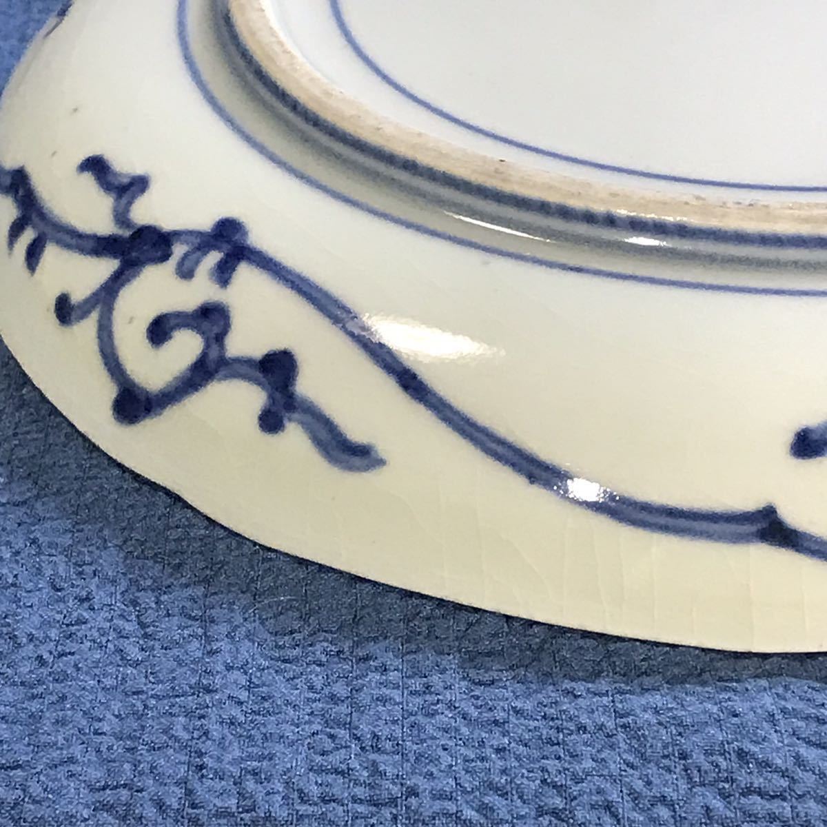 古伊万里 染付 中皿 撫子 弧線地紋 古伊万里 染付 藍九谷 唐草 柿右