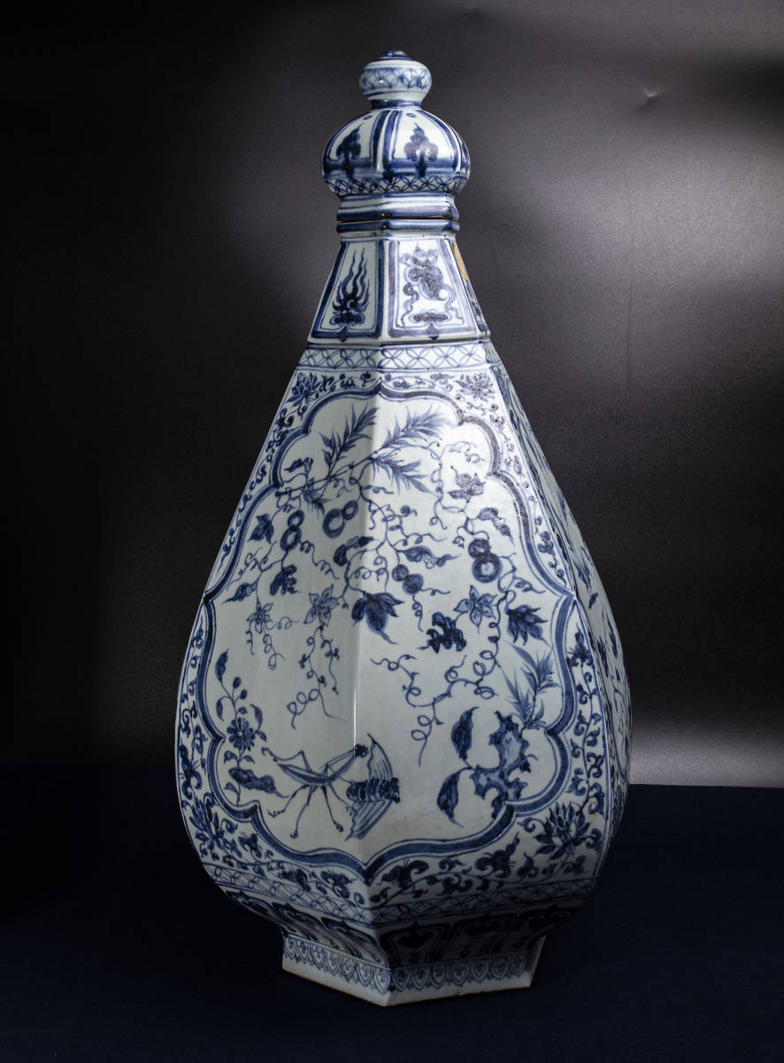 染付蓋付壷 青花 花瓶 ＃清 元 中国美術 骨董品 陶磁器＃ 寸法 【公式