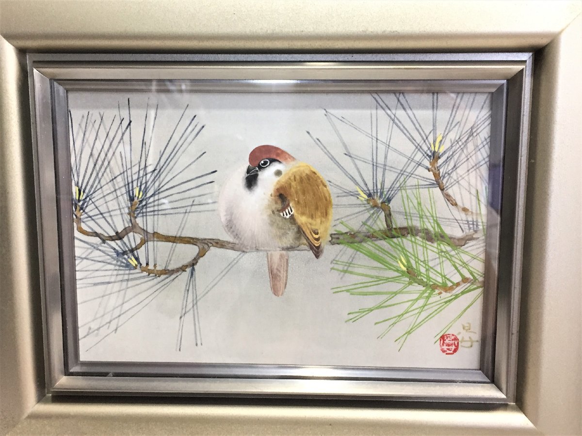 雀 すずめ 額装付き 原画 スズメ002」 ＊原画＊A4サイズ 額付き：送料