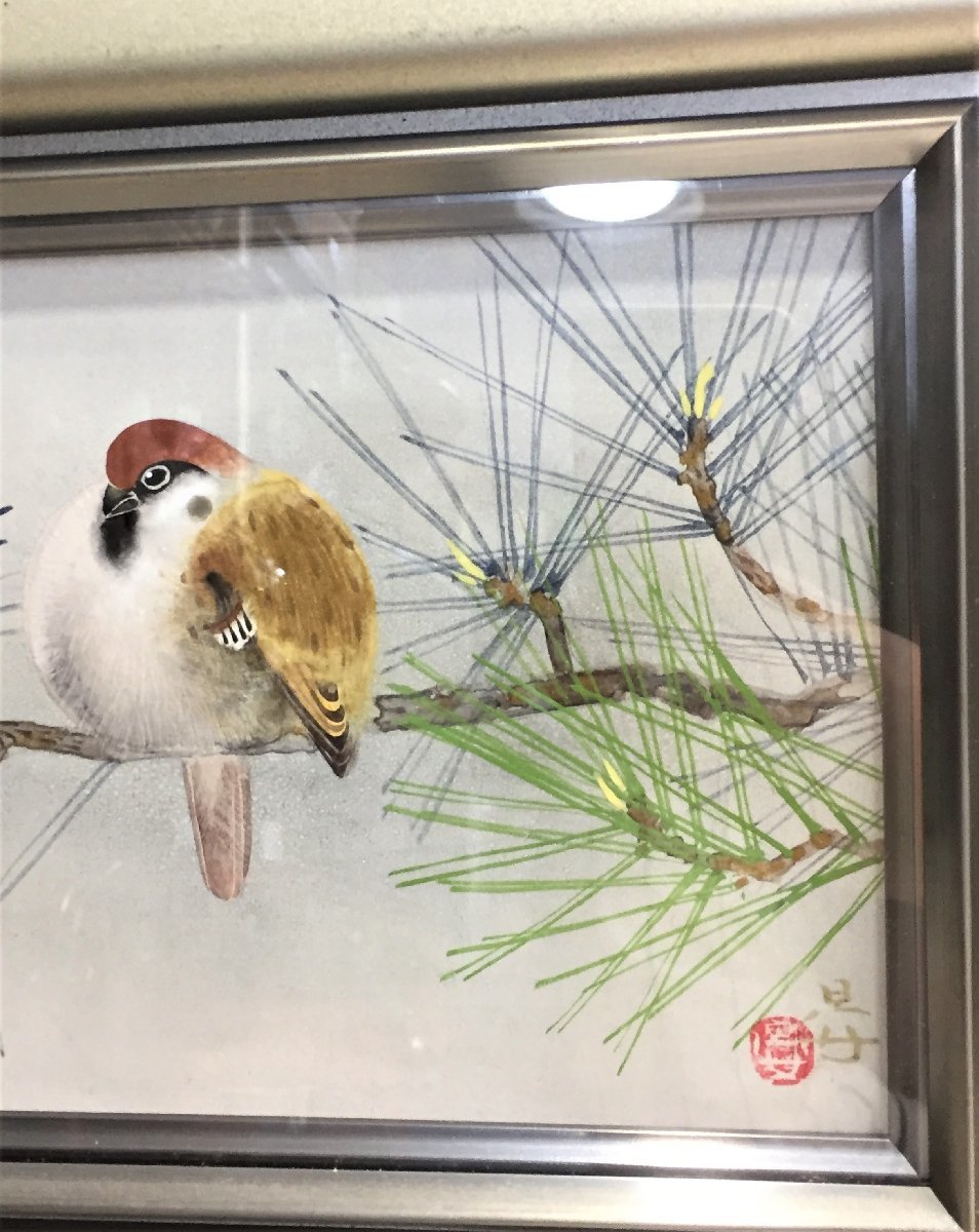 雀 すずめ 額装付き 原画 スズメ002」 ＊原画＊A4サイズ 額付き：送料