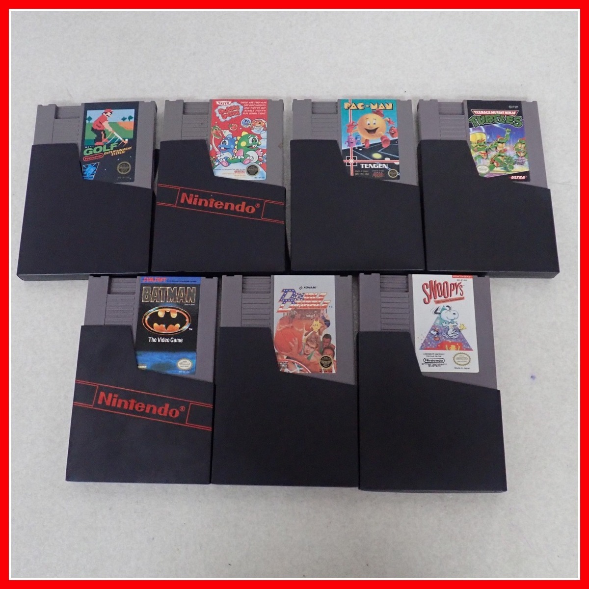 激安大特価，激安大特価，HOT FC ファミコン NES 海外版 PAC-MAN/BATMAN/TURTLES/BUBBLE BUBBLE/SNOOPYS/GOLF/DOUBLE DRIBBLE まとめて7本セット 動作未確認 10(アクション)｜売買されたオークション情報、yahooの商品情報をアーカイブ公開 - オ タイトル