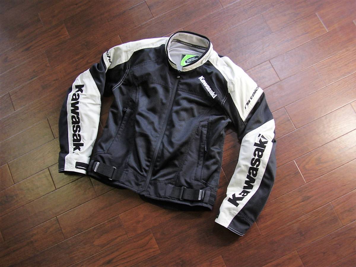 9□美品 Kawasaki × RSタイチ カワサキ プロテクター入り メッシュ