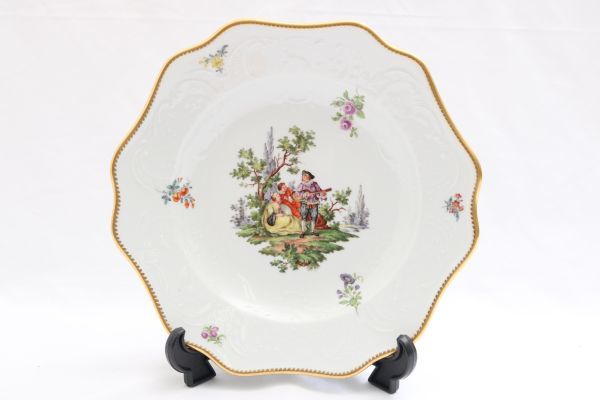 Meissen オールド マイセン 飾り皿 透かし プレート 金彩 花柄 網目