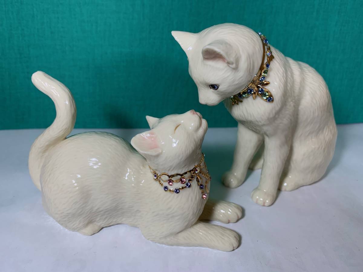 レノックス 猫 フィギュリン 置物　大きなサイズ ☆USA☆レノックス☆Lenox☆Awake to a Kiss☆ペアーの猫ちゃん(