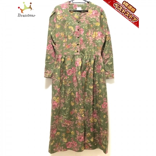 ローラアシュレイ LAURAASHLEY サイズ40 L - グリーン×ピンク×マルチ レディース ロング丈/長袖/花柄 ワンピース