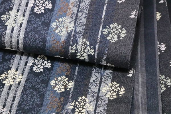 12227【秀品】正絹　リバーシブル　6通袋帯　矢羽根縞に変わり花菱　芯なし仕立