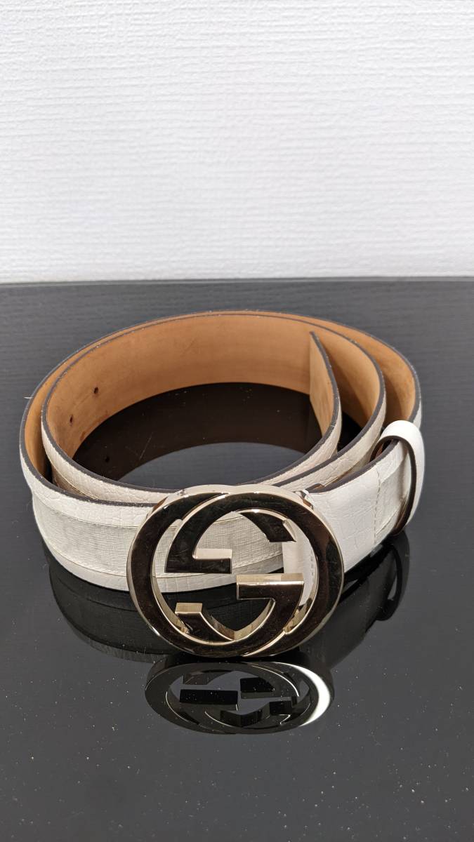 のののさま さま 専用 GUCCI ベルト バックル金色 インターロッキング GG 白 全長110cm 30611