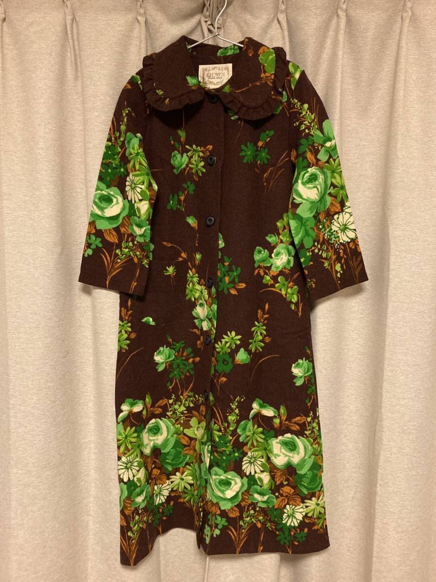 ○昭和レトロ 花柄 ガウンコート 古着 USED レディース 婦人服 60年代 