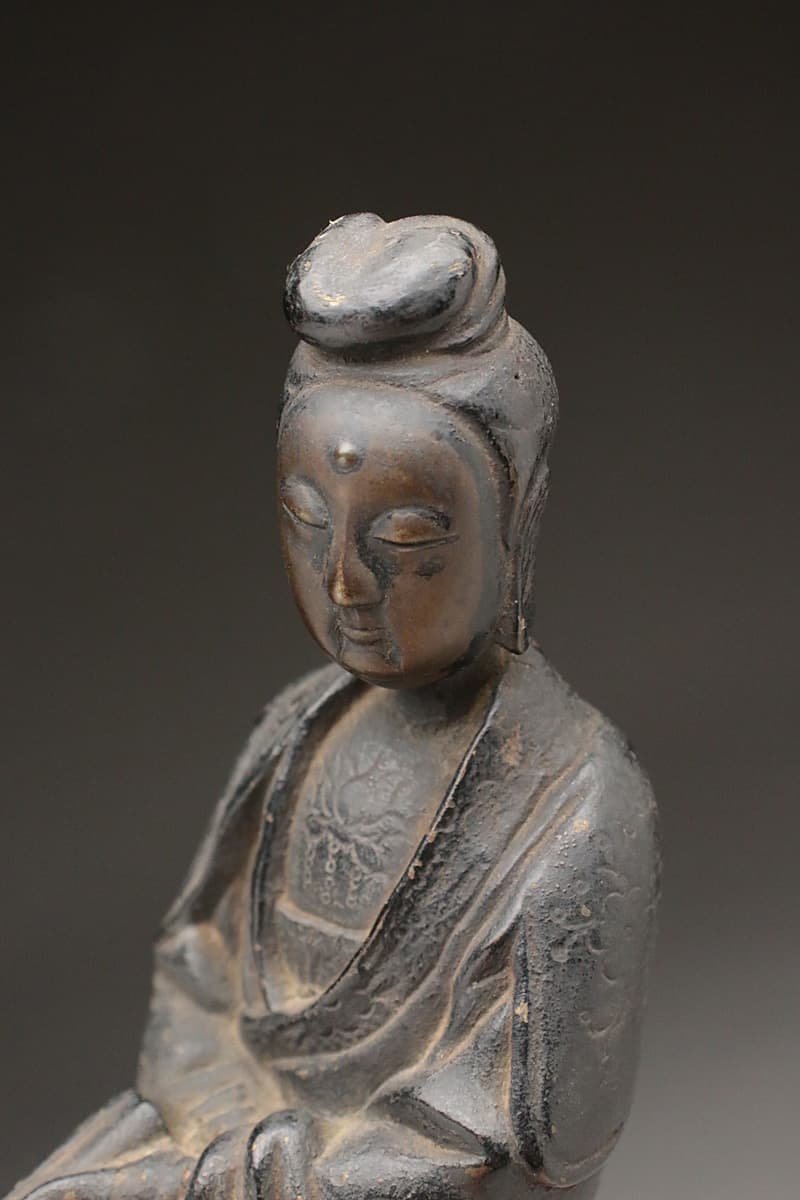 EE608 時代物 古銅「観音菩薩立像」高22.5cm 重890g・銅造観音菩薩造