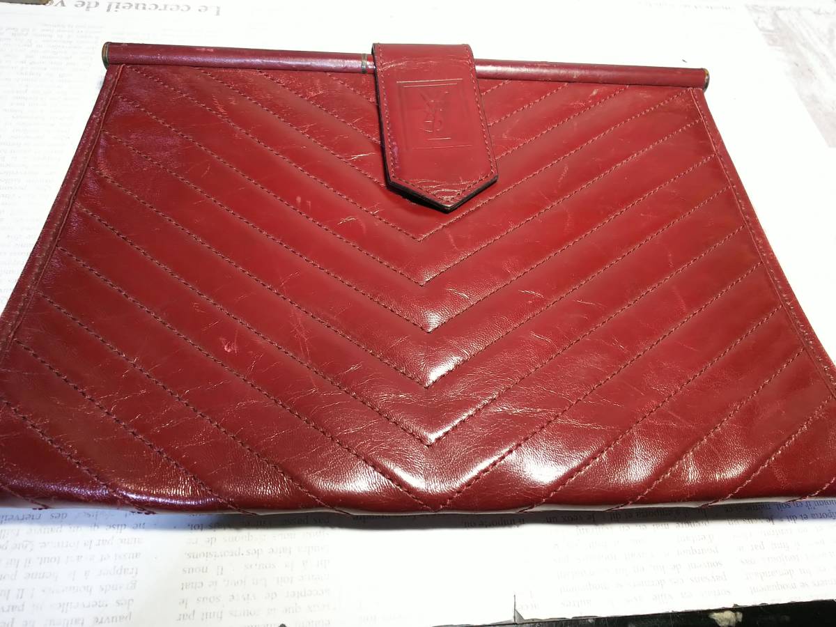  1028 YSL/イブサンローラン/ビンテージ レザークラッチバック/バーガンディ(かばん、バッグ)｜売買されたオークション情報、yahooの商品情報をアーカイブ公開 - オークファン かばん、バッグ