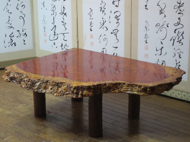 極上 逸品 唐木 花梨 無垢材 天板一枚板 瘤杢・葡萄杢 玉
