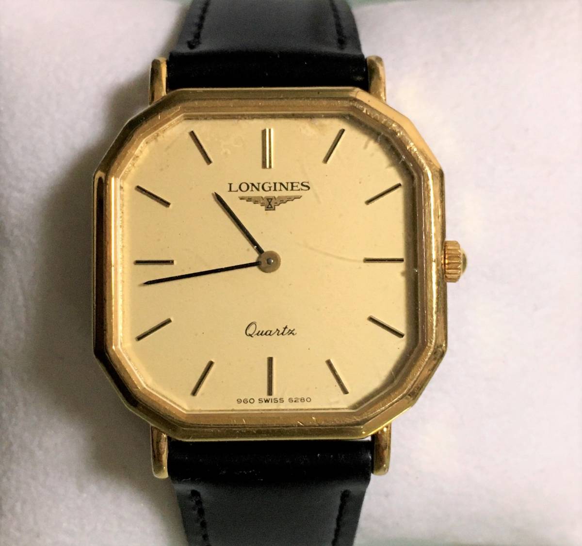 ロンジン スクエア ゴールド文字盤 LONGINES クォーツ 腕時計 QZ 稼動