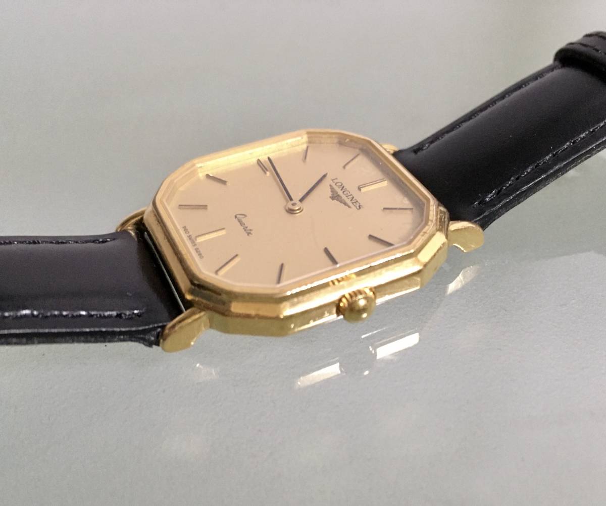 ロンジン スクエア ゴールド文字盤 LONGINES クォーツ 腕時計 QZ 稼動 