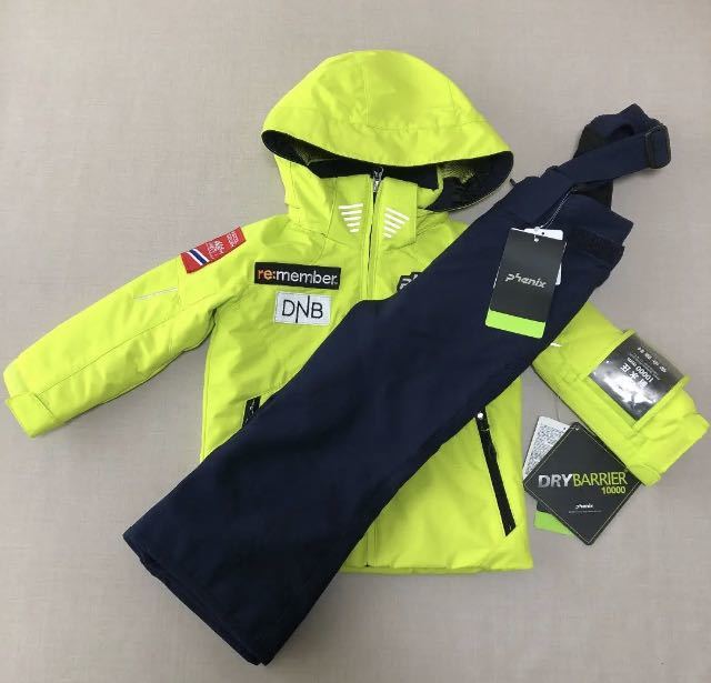 新品・未使用 フェニックス 子供スキーウェア 上下セット 90 イエロー
