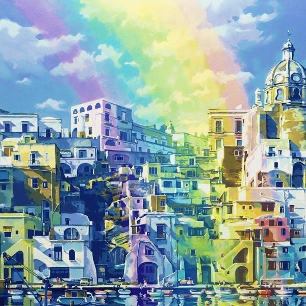 真作】【WISH】笹倉鉄平「コリッチェッラー虹のたつ港」シルク