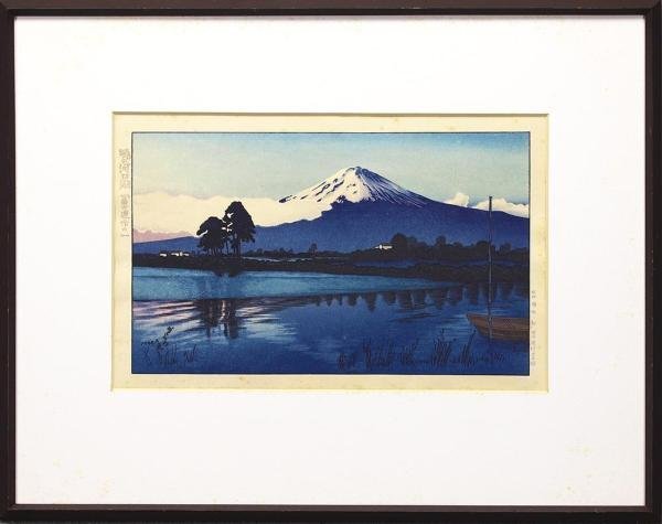 奥山儀八郎「富士連作の一 暁の河口湖」1948年作 26.5×41㎝ 浮世絵 奥山儀八郎「富士連作の一 暁の河口湖」1948年作 26.5×41㎝ 浮世絵