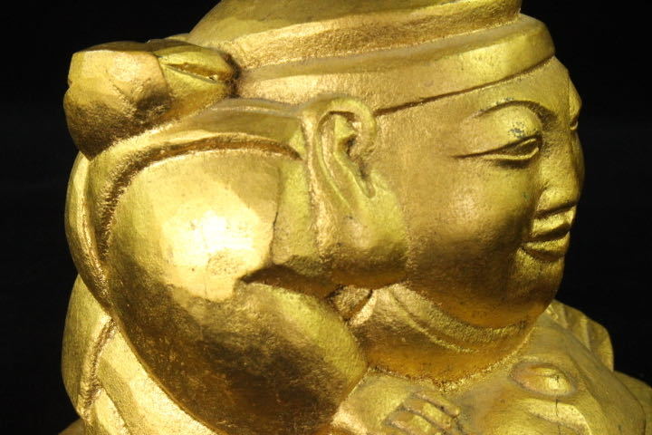 □拳□ 人間国宝 平櫛田中 特大鯛付 福聚（福寿）恵比寿像 金箔