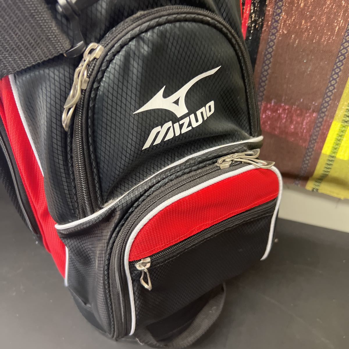 K10-29 MIZUNO ミズノ キャディバッグ ゴルフバッグ T-ZOID 黒 赤 中古