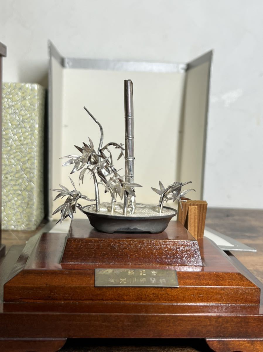☆純銀製☆純銀 盆栽 1号 竹☆光則作☆ケース入り☆工芸品☆ガラス