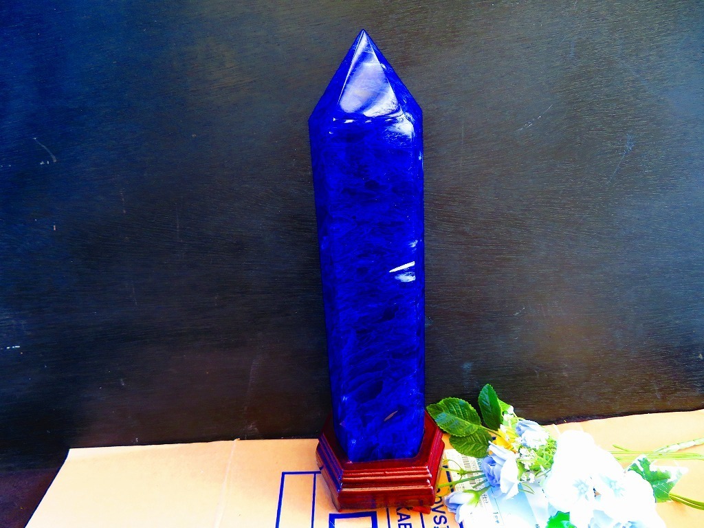水晶 ポイント 六角柱 天然石 ☆限定品☆超綺麗K9藍水晶六角柱台座