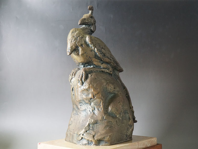 K680◇文化勲章受章作家【北村西望】 ブロンズ 「鳥寿」 台座付 高36cm