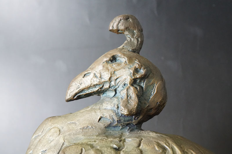 K680◇文化勲章受章作家北村西望 ブロンズ 「鳥寿」 台座付 高36cm