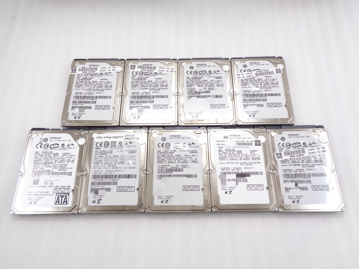 複数入荷 HITACHI 2.5型HDD 250GB SATA x 9個セット 中古動作品(HDH366)
