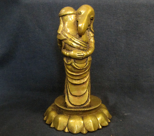 鎌倉期形古様式 金銅製 鍍金が眩い 大型 歓喜天像 聖天像 検 鍍金仏