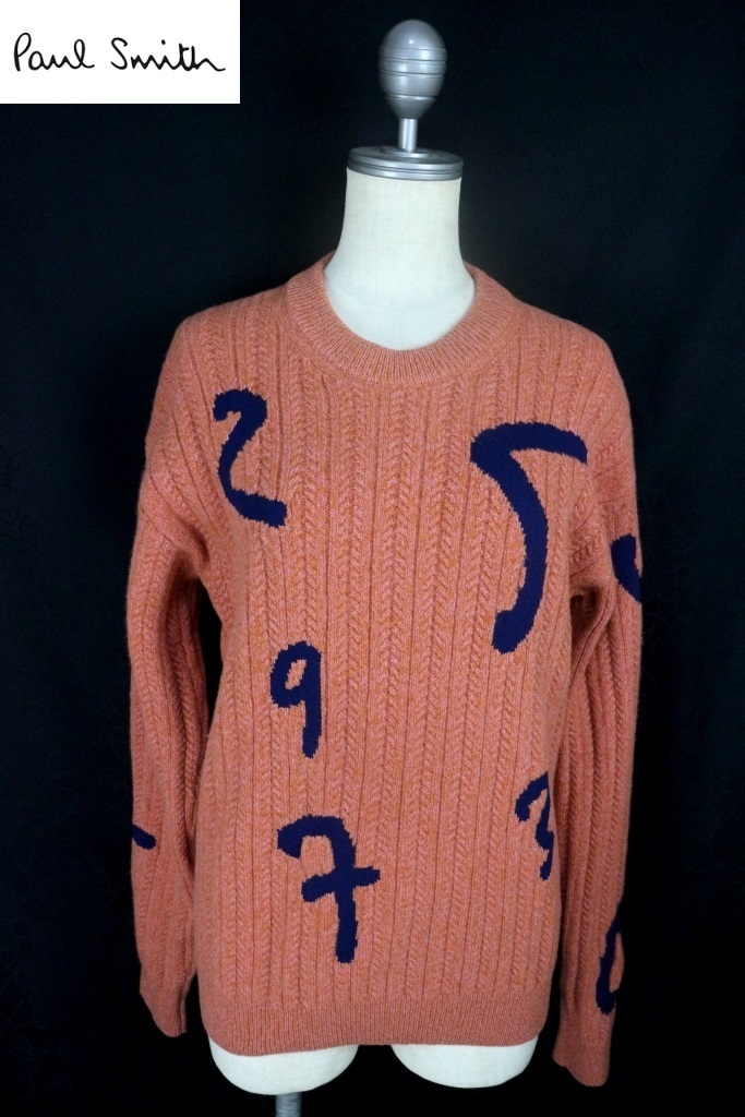 ■新品 同様■イタリア製■ポールスミス レディース ウール ゲージ編み ロゴ ニット セーター M サーモンピンク Paul Smith