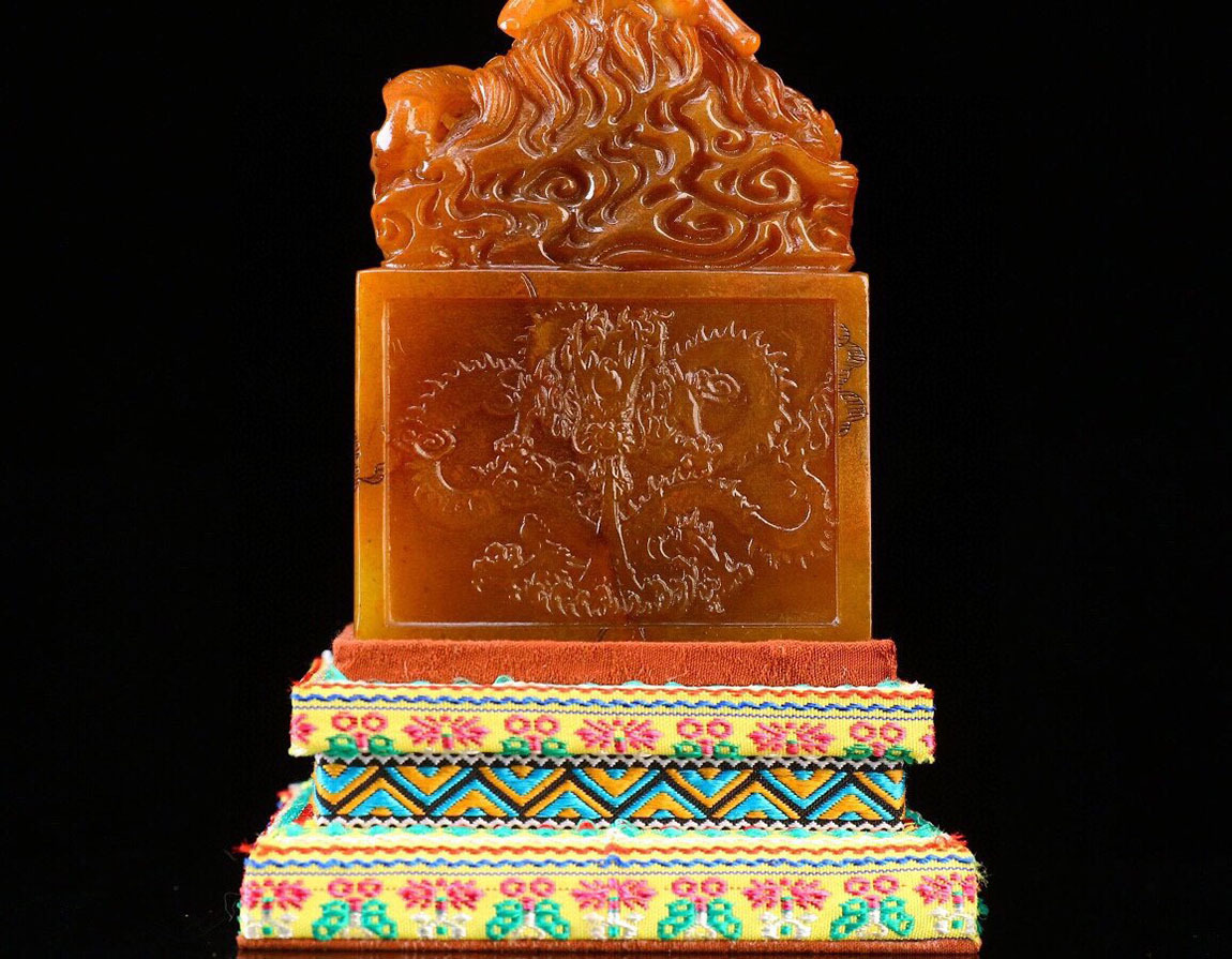 旧家収蔵品】N964清代 田黄石【玉璽】田黄石印章 古印章 細密彫 極細工