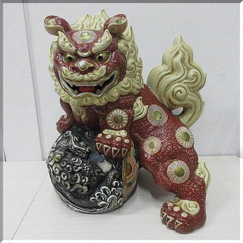 九谷焼 八幡窯 須栄義 刀咥 玉乗り獅子 高さ34cm メルカリ 九谷焼 八幡窯 玉乗り獅子 在銘 須栄義作 小難あり 2026年