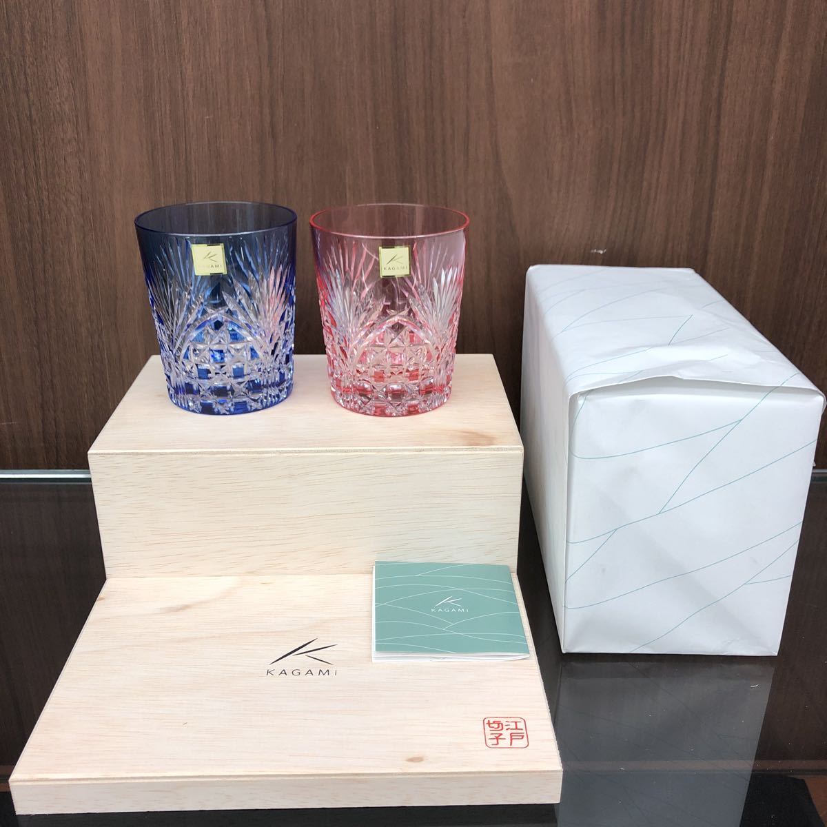 未使用 KAGAMI CRYSTAL 日本製 木箱付 カガミ  