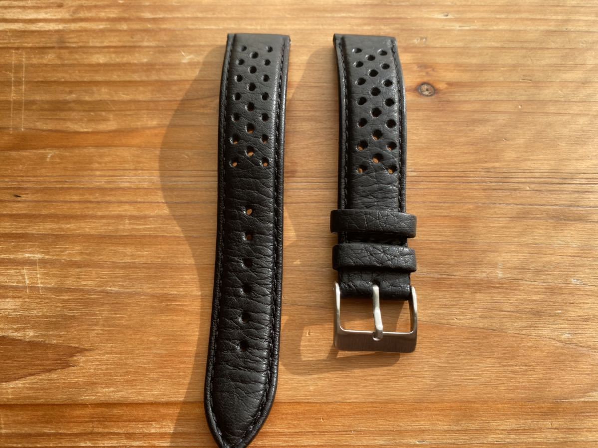 19mm】Buffalo バッファロー本革 カーフ パンチング加工 黒ブラック