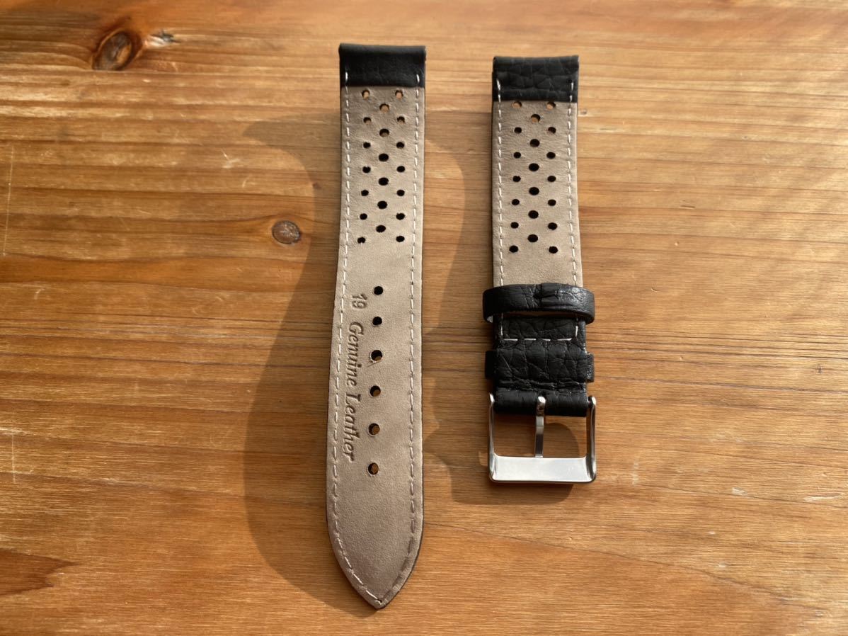 19mm】Buffalo バッファロー本革 カーフ パンチング加工 黒ブラック