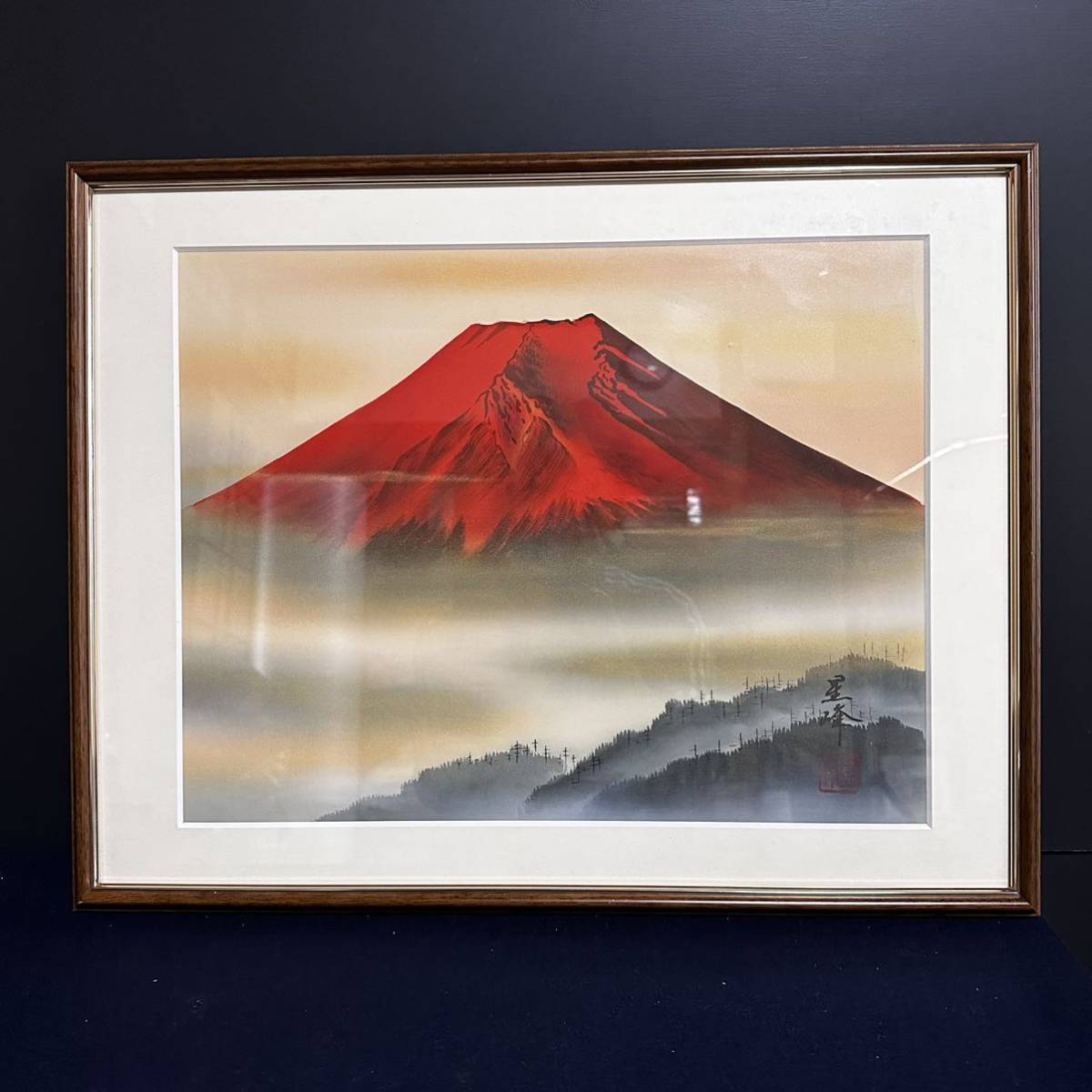 赤富士 日本画 額装品 縁起物 美術品・アンティーク・コレクション 赤