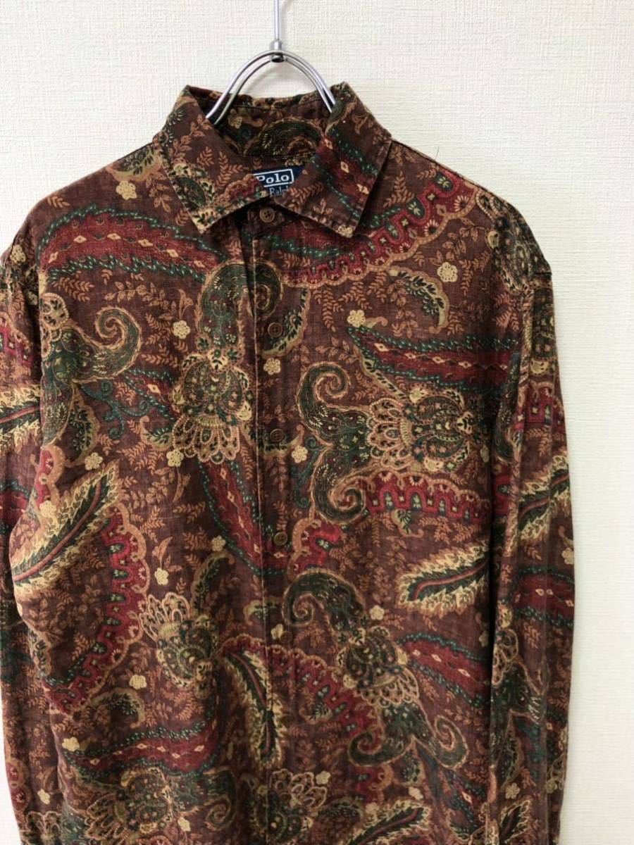 90s Polo by Ralph Lauren ペイズリー シャツ M リネン 90's POLO by Ralph Lauren Linen M ポロ ラルフローレン ビンテージ