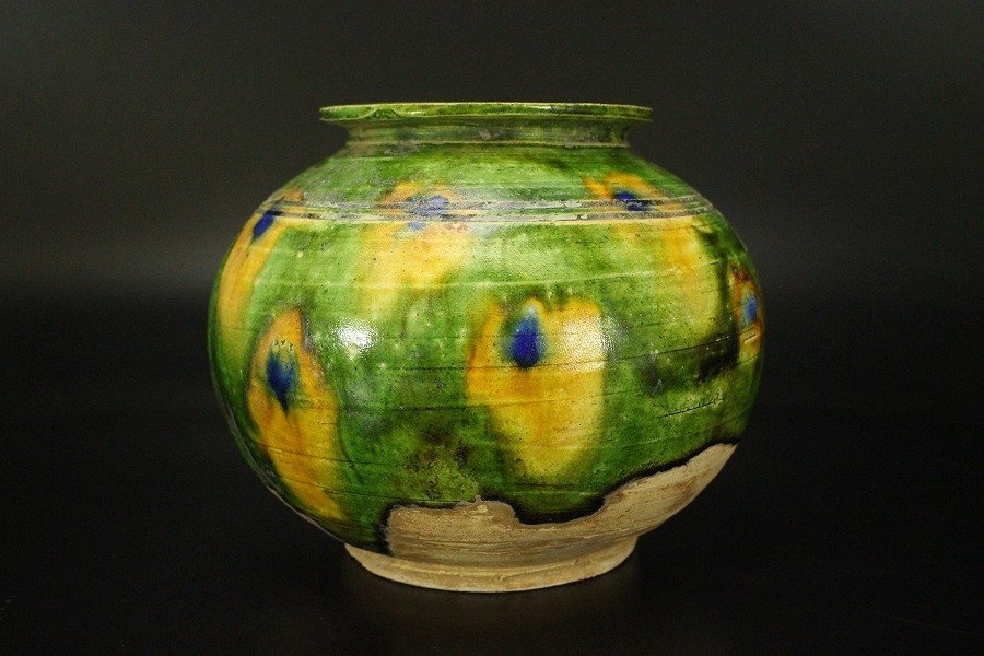 銀閣】中国美術 唐三彩 丸壷 高11.5cm 旧家蔵出(UM741)