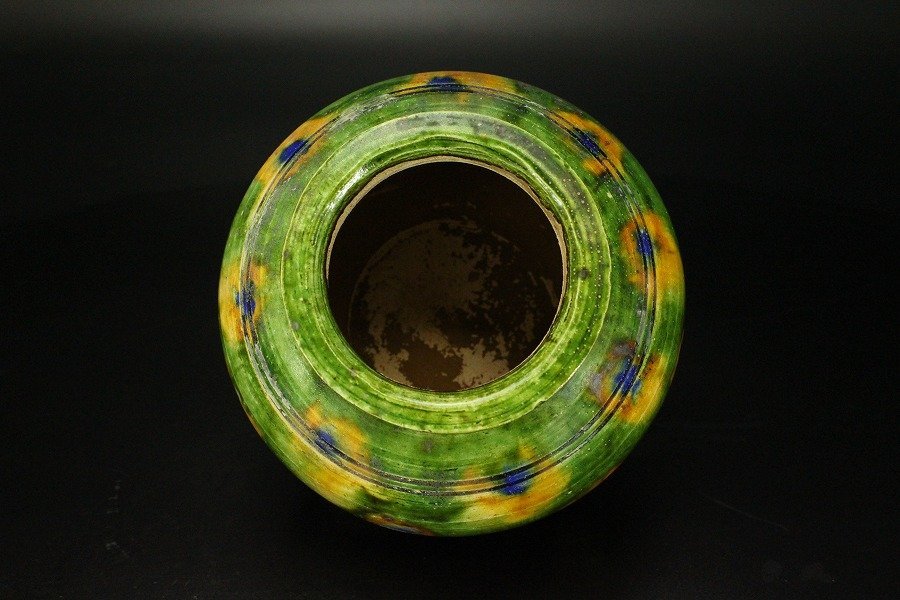 銀閣】中国美術 唐三彩 丸壷 高11.5cm 旧家蔵出(UM741)
