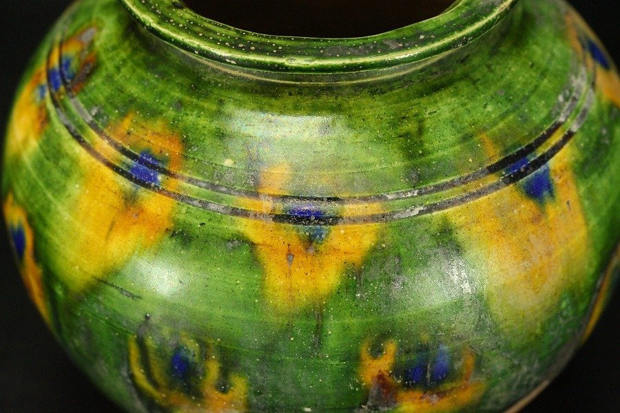 銀閣】中国美術 唐三彩 丸壷 高11.5cm 旧家蔵出(UM741)