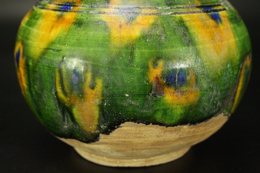 銀閣】中国美術 唐三彩 丸壷 高11.5cm 旧家蔵出(UM741)