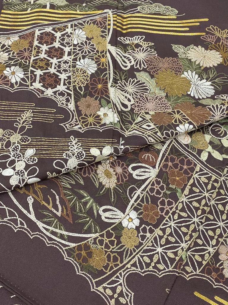 人気セール，SALE 蘇州刺繍 相良刺繍 訪問着 七宝繋ぎ 笹 金糸 正絹 黒橡色(仕立て上がり)｜売買されたオークション情報、yahooの商品情報をアーカイブ公開 - オークファン 仕立て上がり