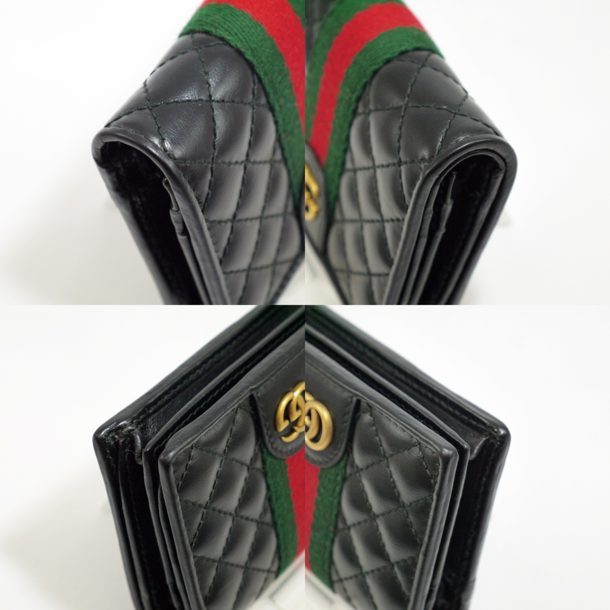 GUCCI ブラックレザー 三つ折り財布 箱、保存袋他付き グッチ(GUCCI